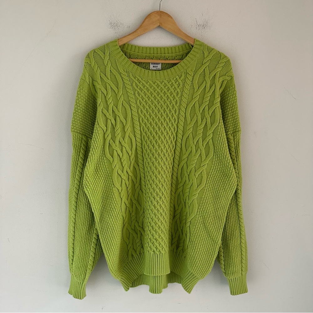 Aritzia Sunday Best Peggy Lime Green Cableknit Sweater Oversized